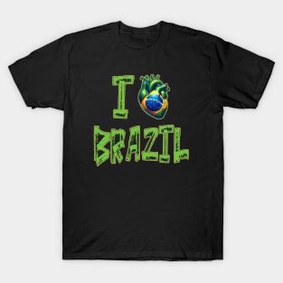 I Love Brazil Real Heart Flag Pride T-Shirt